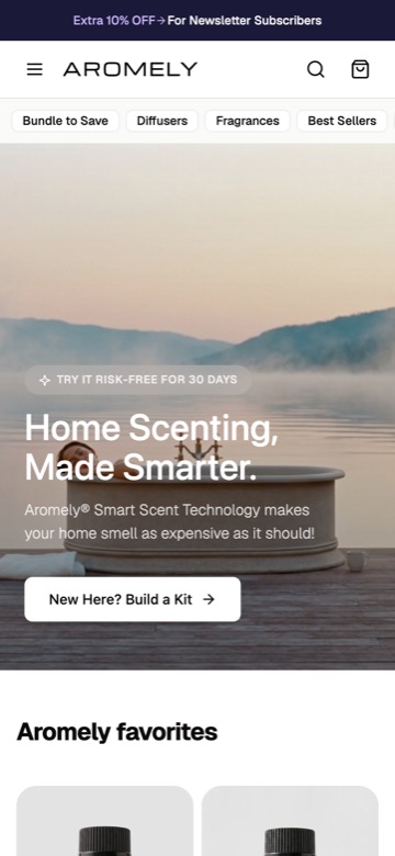 Aromely mobile homepage