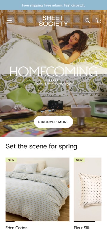 Sheet Society mobile homepage